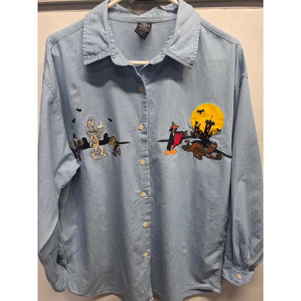 Vintage 1998 Halloween Looney Tunes Scooby-Doo Denim Shirt XL